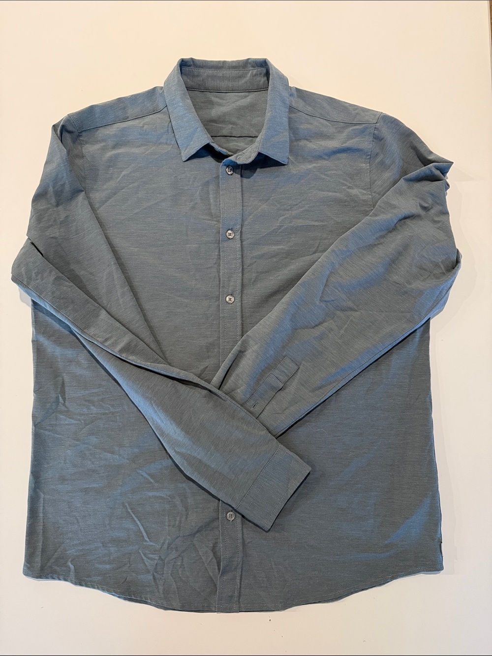 Vuori Men's Button-Up Shirt in Dusty Blue-Green, Size Large